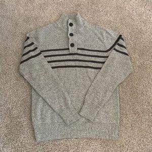 grey button up sweater